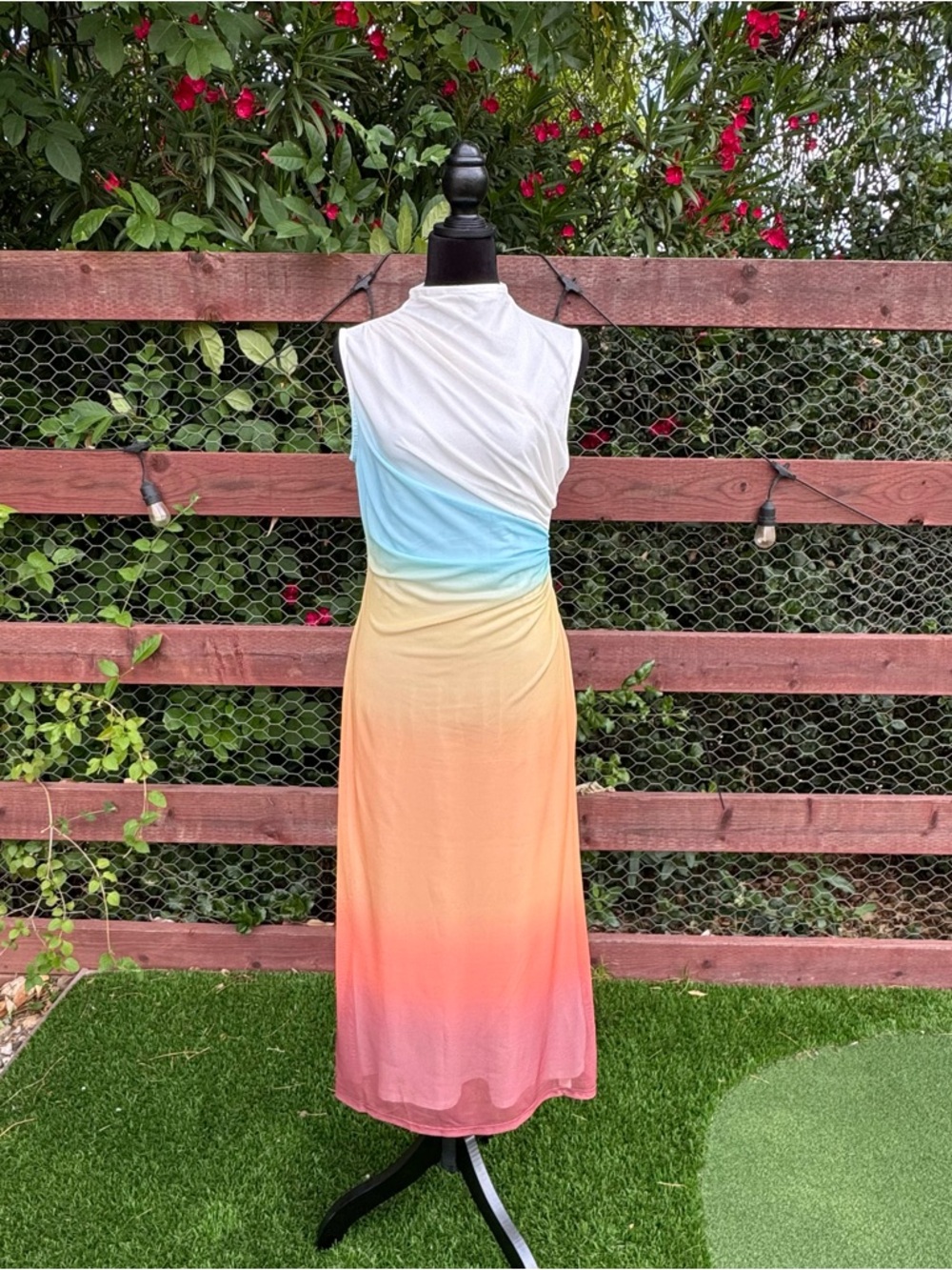 Commense Pastel Gradient Maxi Dress in White, Blue, Yellow, Peach